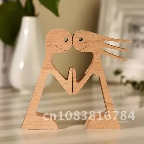 

Wooden Statue Handmade by Two Men from Beech Wood with Excellent Craftsmanship, Perfect ECO Gift for Special Wife, Husband, Fam