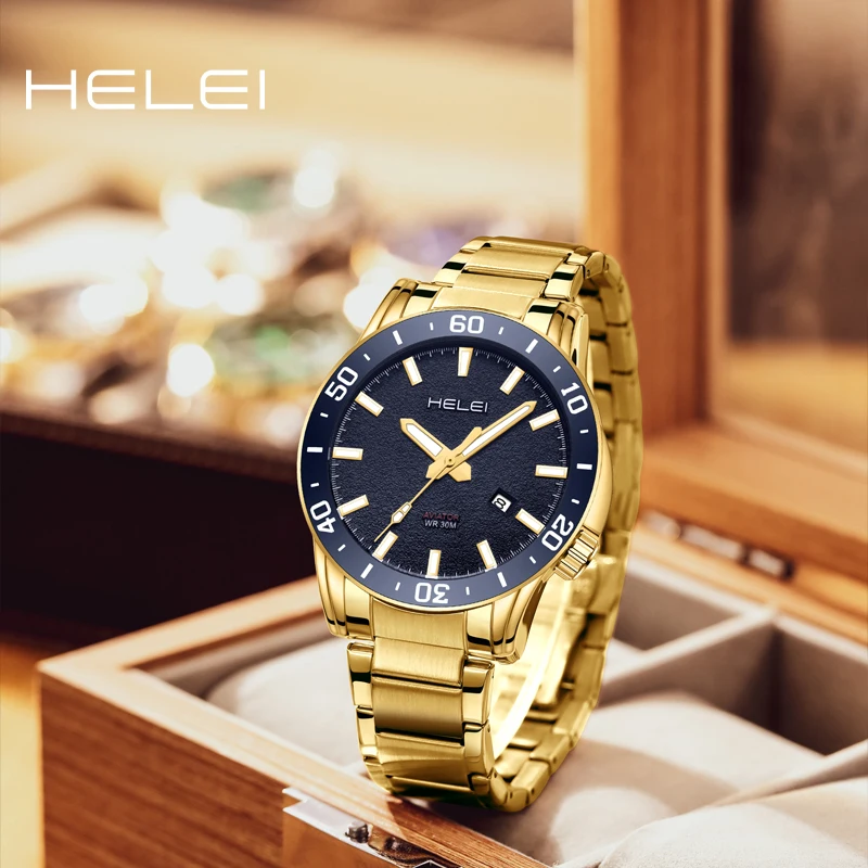 HELEI 2024 Popular Male Wristwatch Men's Quartz Watch Original Stainless Steel Waterproof Luminous Fashion Casual Clock Relogio