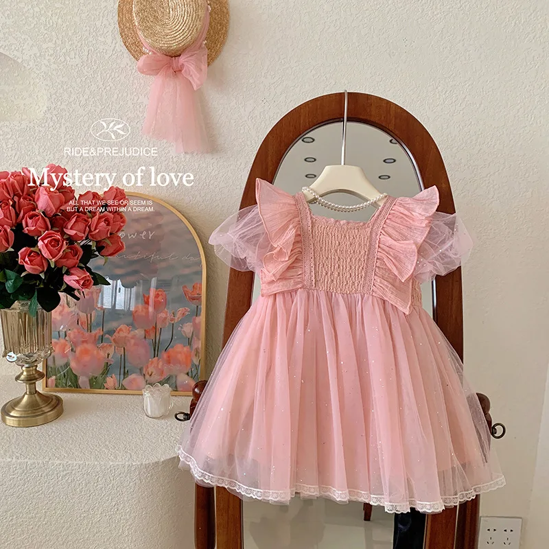 

Girls' Dress Summer Kids' Lace Sequin Cute Baby Princess dress for Party Wedding dress 2023 New Girls' clothing Children's wear