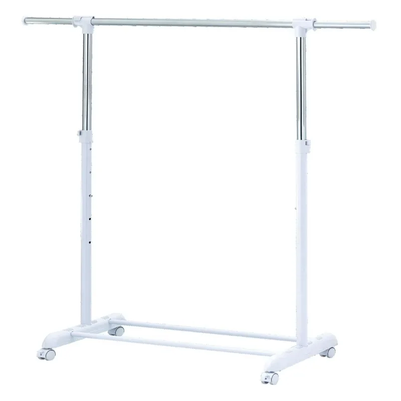 Adjustable Metal Rolling Garment Clothes Rack, Chrome & White 1