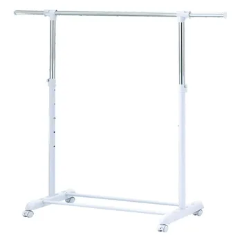 Adjustable Metal Rolling Garment Clothes Rack, Chrome & White 1