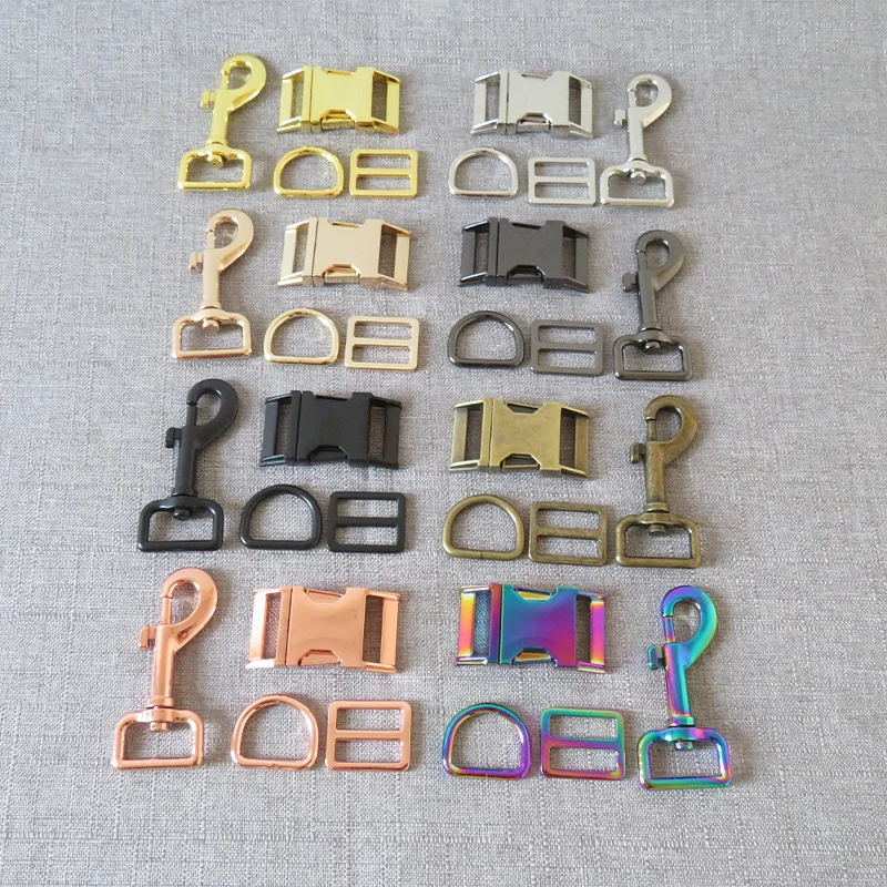 

10 Sets Strong 15mm 19mm 25mm Metal Buckle D Ring Strap Adjuster Snap Hook Carabiner For Pet Dog Collar Leash Accessory Hardware