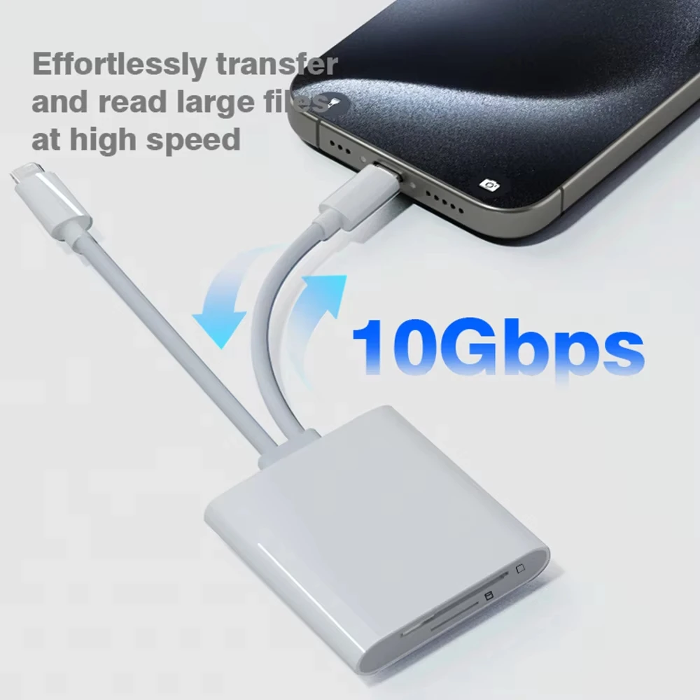 아이폰용 SD 메모리 카드 리더기 USB C/라이트닝 듀얼 인터페이스 디지털 카메라 어댑터, 맥북/USBC 노트북용 SD/TF/SIM 카드 지원