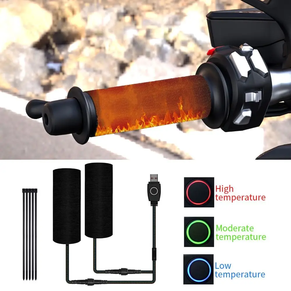 

5V Motorcycle Heated Handgrips Anti Vibration USB 3 Gear Control Electric Heating Handle Grip Warmer Handlebar Cover