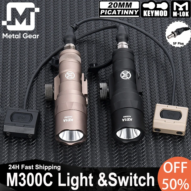 

Tactical M300C Flashlight With Mlok Keymod Pressure Switch Set Wadsn M300c 510Lumens High Power Scout Light Hunting Spotlight