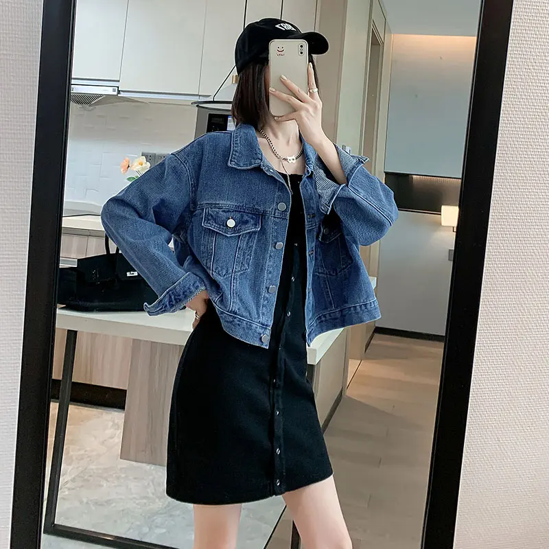 

2023 Spring New Korean Long-sleeved Fashion Blue Denim Shirt For Women Short Coat Z122