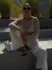 Fashion Sequin Knitted Hollow Out Pullover For Women See Through Elegant O-neck Loose Long Sleeve Sweater Spring Female Chic Top 1