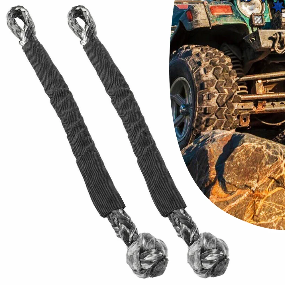 

2pcs Mayitr 55cm Grey Tow Winch Rope 17000kg Practical Tows Recovery Strap Durable Synthetic Soft Shackle Ropes Car Accessories