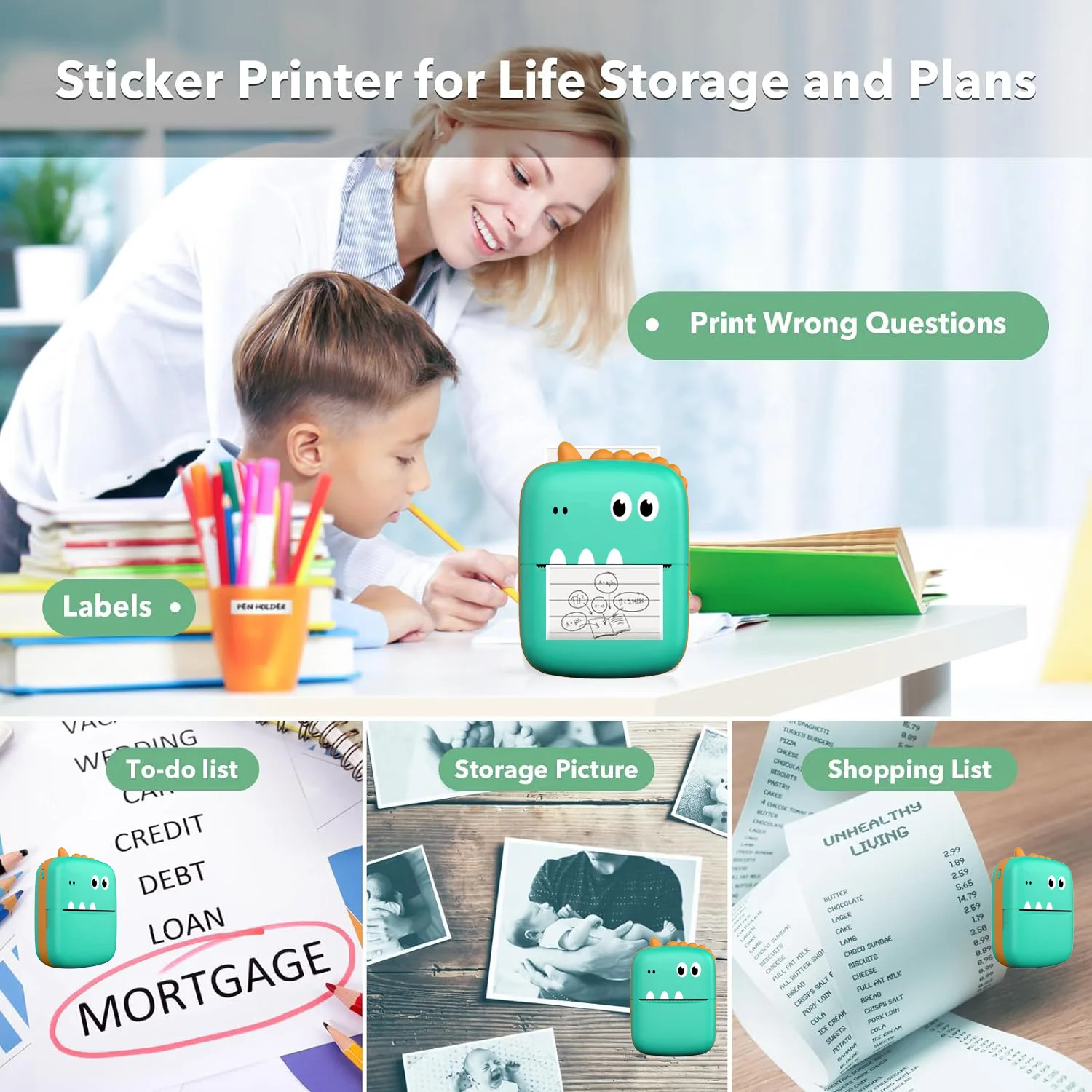 Portable mini cartoon printer HD wireless printing self-adhesive printer Label Memo Wrong Question Printing gift 2