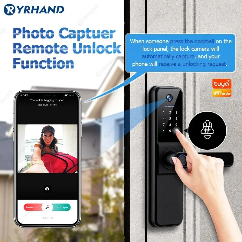 Smart Door Lock YRHAND H01 Fechadura Eletronica Tuya Wifi Digital Electronic With Biometric Camera Fingerprint IP66