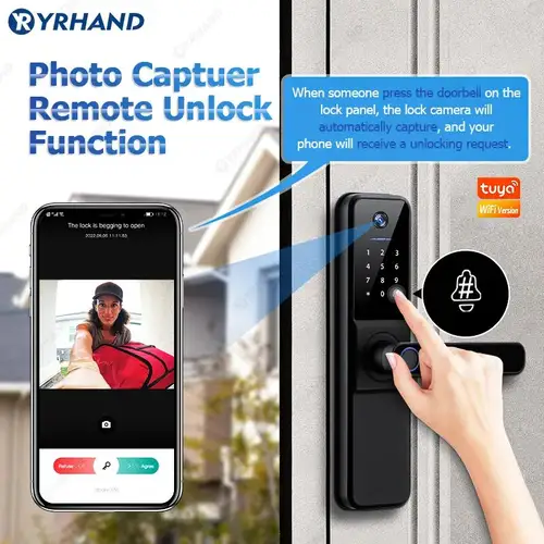 YRHAND H01 Fechadura Eletronica Tuya Wifi Digital Electronic Smart Door Lock With Biometric Camera Fingerprint IP66 Smart Lock - Image 2