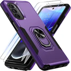 Enhanced Shockproof Protective Case with Kickstand and Screen Protector for PC TPU (Purple black)