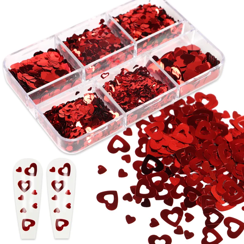 Valentines Day Mixed Love Heart Nail Glitter Red Flake Sequin Powder Decorative Accessories Professional Nail Art Supplies