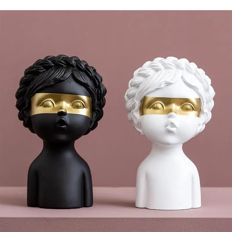 

Креативная портретная скульптура из смолы, милая девушка, поделки, украшения, Мультяшные золотые аксессуары для детской комнаты, украшение для дома