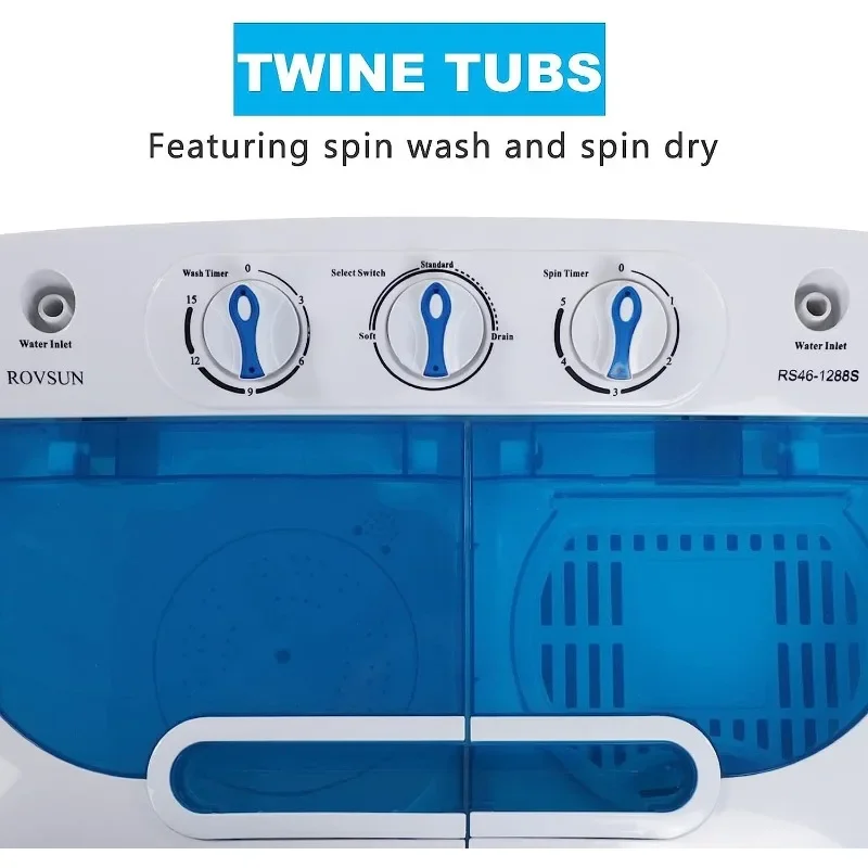 ROVSUN 15LBS Portable Washing Machine, Electric Washer and Dryer Combo with Washer(9lbs) & Spiner(6lbs) & Built-in Pump Draining