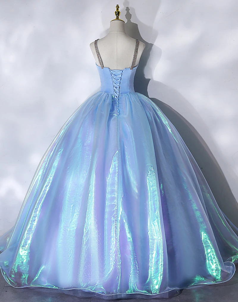 Sky Blue Sweetheart Ball Gowns Quinceanera Dress Beaded Prom Dresses Spaghetti Straps Sweet 15 16 Dress Graduation Evening Gowns