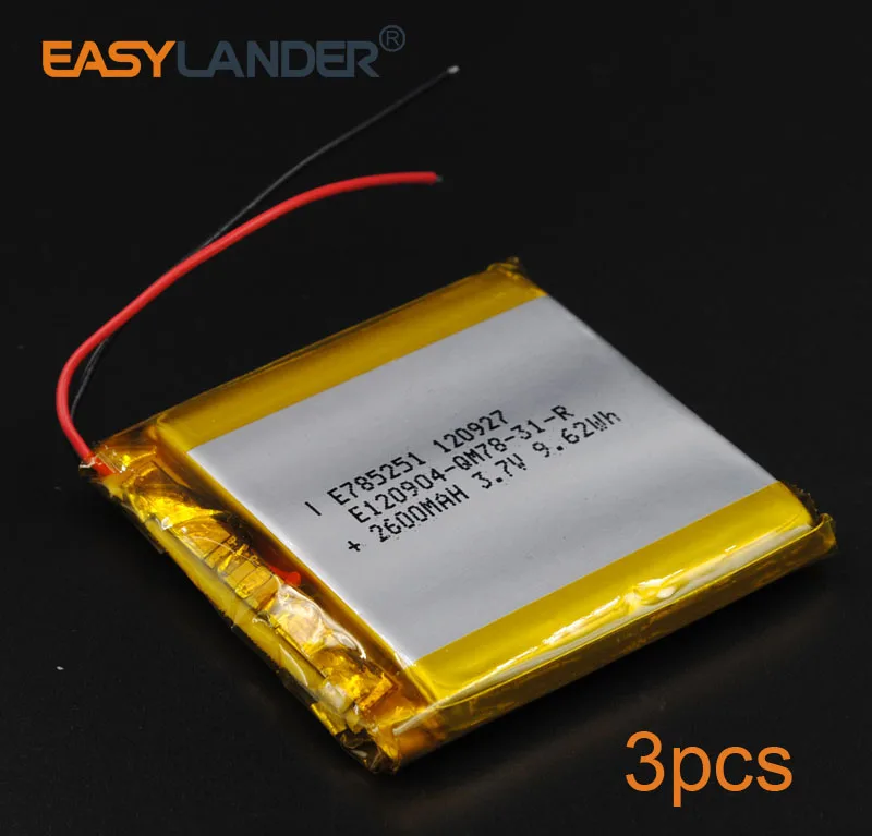 

3pcs/Lot 3.7V 2600mAh 785251 Rechargeable li Polymer Li-ion Battery For Bluetooth Notebook Tablet PC Consumer electronics DVD