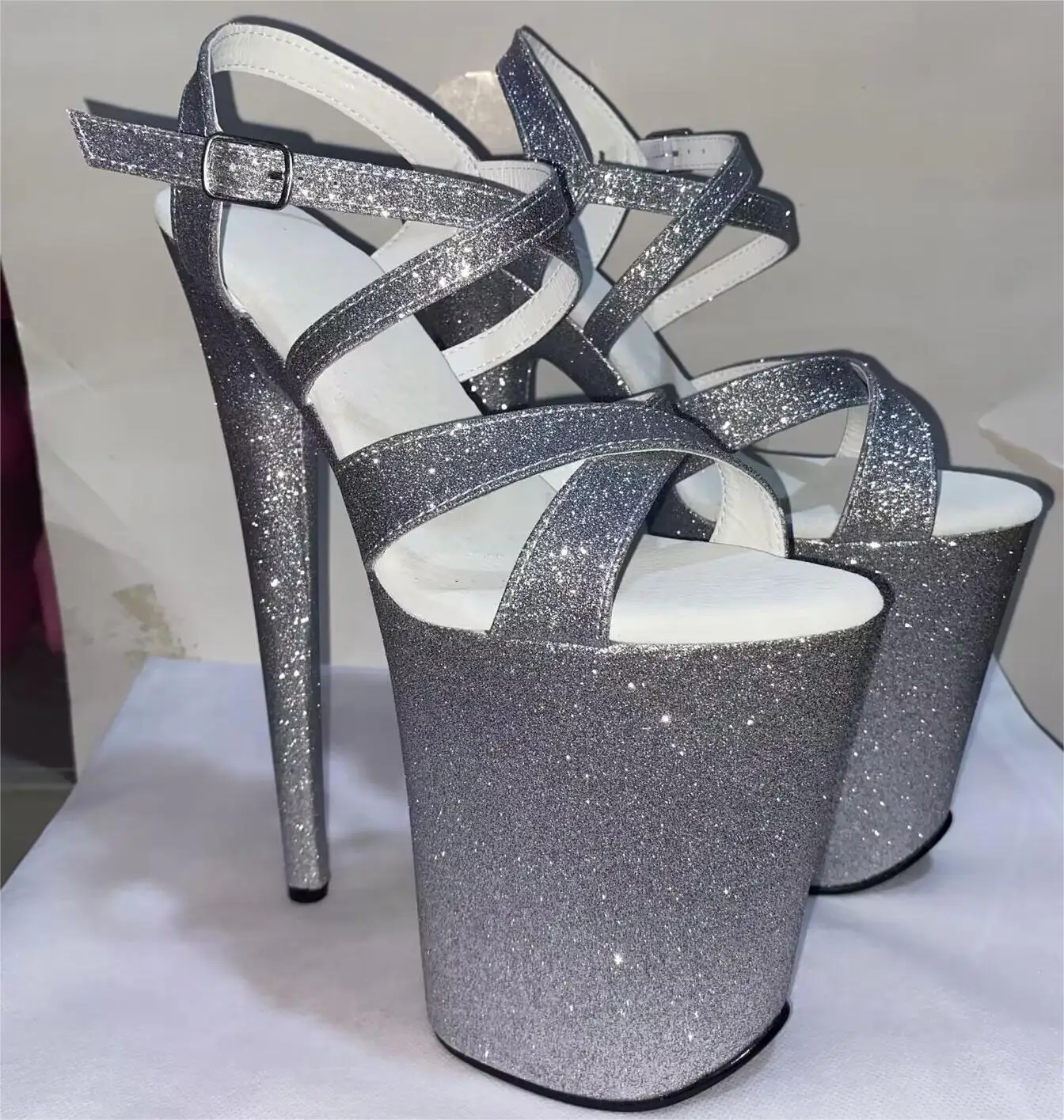 

9 inch high heel sandals, cross sequined shoes bread and 23 cm stiletto shoes, sexy model pole dancing cool runway shoes