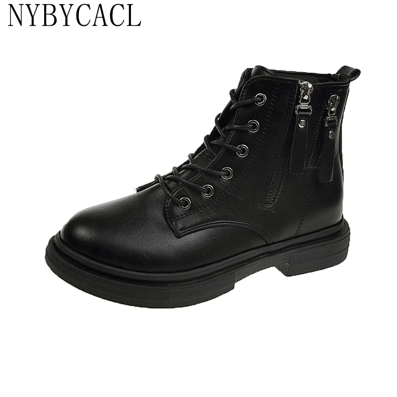 2022 New Zipper Chunky Platform Women Shoes Solid Black Beige Zip Boots Womens Round Toe High Heel Ankle Boots for Women Botas
