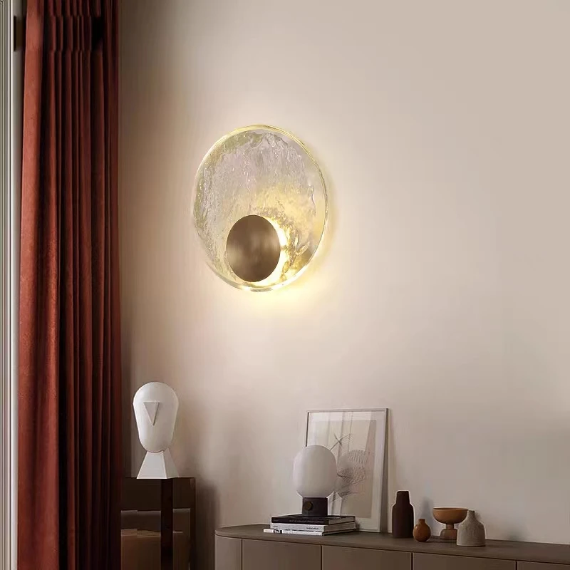Light luxury copper bedroom bedside wall lamp living room sofa simple background wall glass wall lamp designer creative lamps 3
