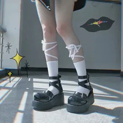 Cute Lolita Women Socks Solid Color Lace Up Letters Printing Casual Sock Lady Luxury Brand Designer Socks Fashion Female Sock