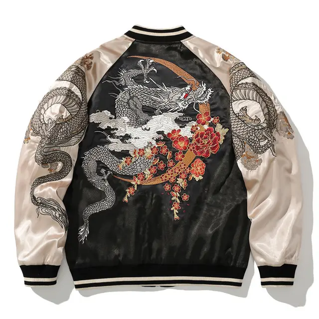 Spring and Autumn Embroidered Jacket Dragon Animal Men's Baseball Uniform Embroidered Contrast Color Casual Couple Clothes 2