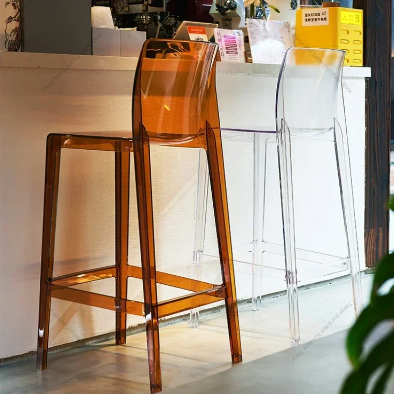 High Dining Bar Chairs Office Nordic Accent Velvet Bar Stools Luxury Transparent Acrylic Design Banqueta Home Furniture HBBC