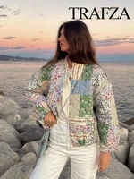 ترافزا-معطف نسائي عتيق مطبوع من القطن ، سترة مبطنة واحدة الصدر ، رقبة دائرية ، مفتوح من الأمام ، معطف خارجي عالي الشارع ، شتاء ، 2023 1