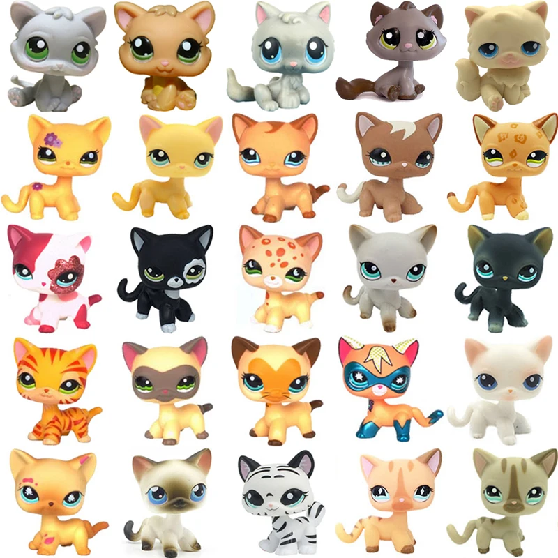 LPS CAT rare Littlest pet shop cute toys standing short hair cat original  kitten husky puppy dog fox animal old bobble head toys