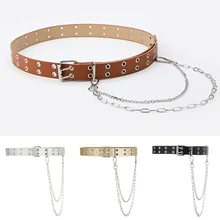 

Fashion double row corns buckle full hole belt women's versatile leisure decorative trouser belt chain personalized belt