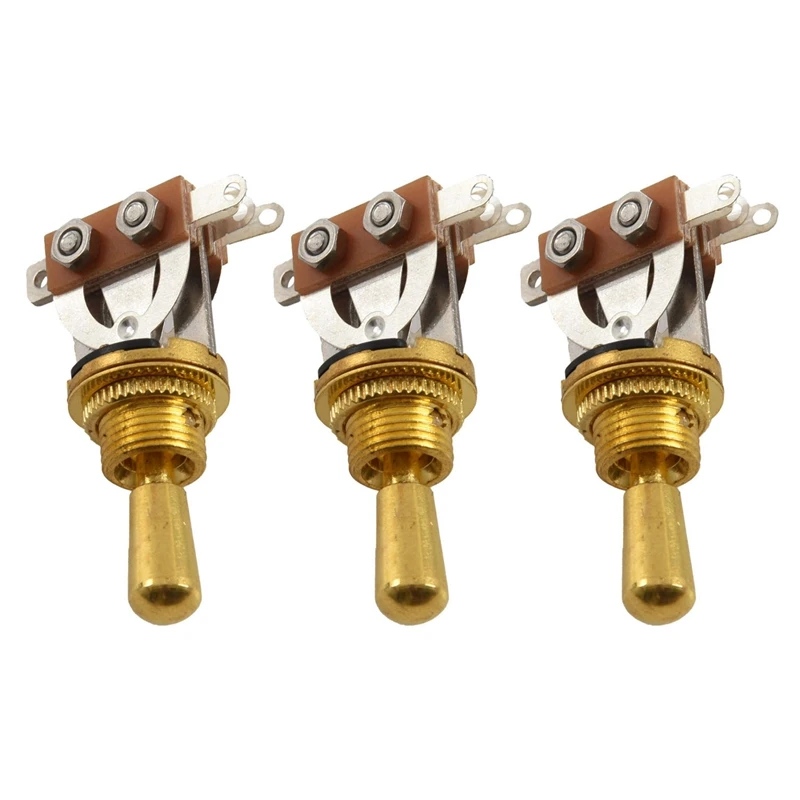 

3X Gold Electric Guitar 3 Way Toggle Switch Pickup Selector Switch With Brass Tip Knob