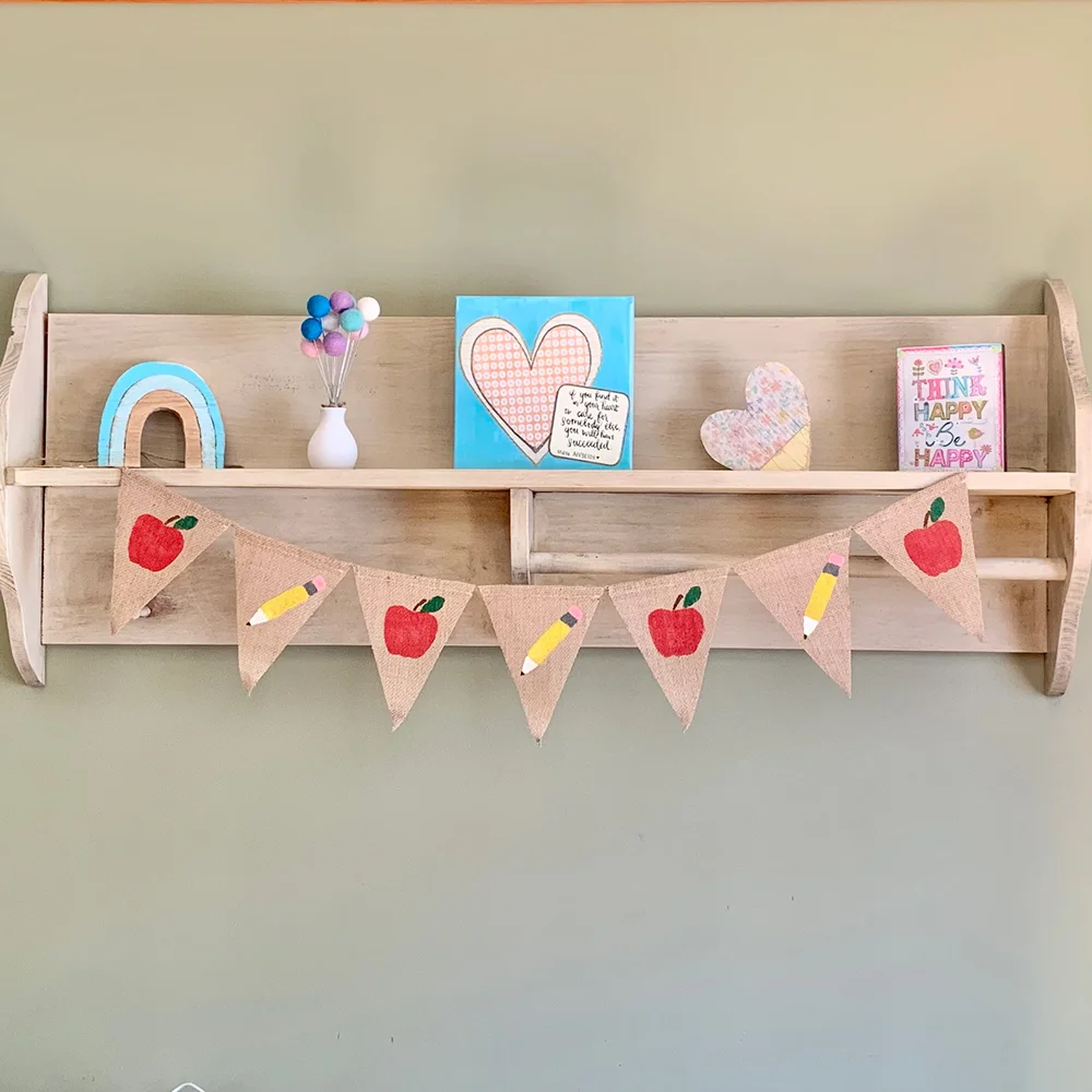 Back To School Burlap Banner First Day of School Apple Pencil Bunting Kindergarten Classroom Party Backdrop Decor Photo Prop
