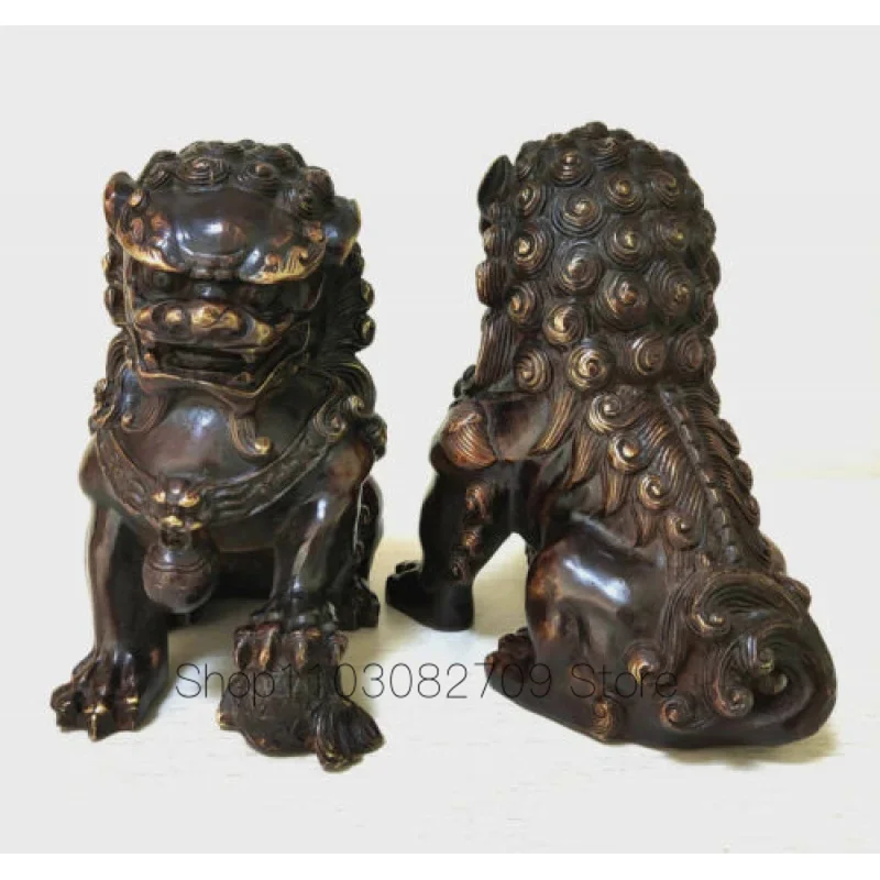 

Винтажные старые бронзовые Львы дверь Fengshui guardidog собака фу