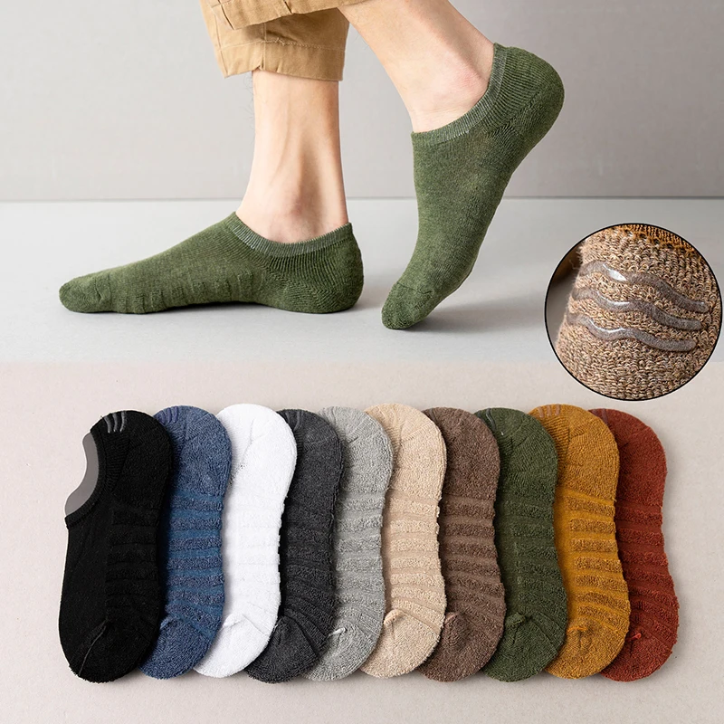 5 Pairs Short Men Socks High Quality Low-Cut Crew Ankle Non-Slip Cotton Soft Breathable Summer Autumn Solid Color Sock for Male