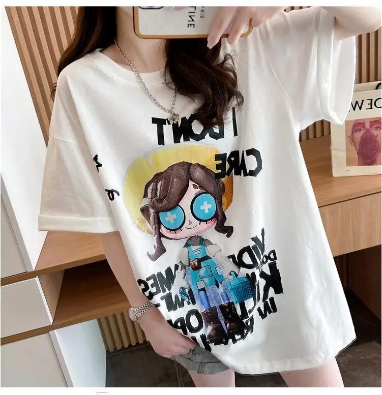 

Summer New Short Sleeve T-shirt Women Printed Cartoon Character Loose Round Neck Street Versatile Top Trendy For Women