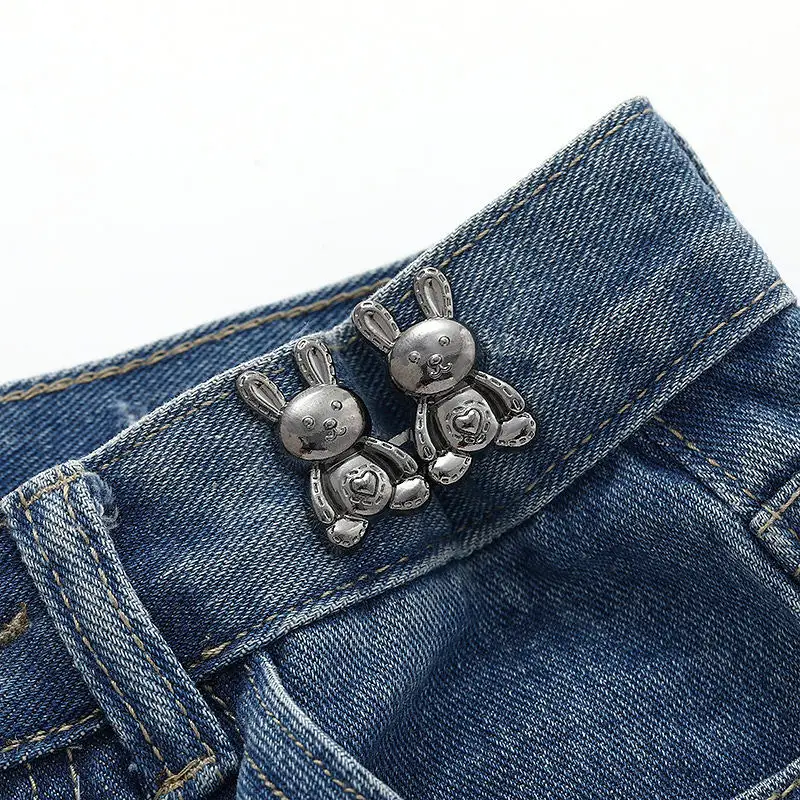 Adjustable Buckle Button Jeans, Metal Buttons Jeans Waist