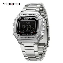 Digital Fashion Waterproof Watch with Date & Alarm (Silver black)
