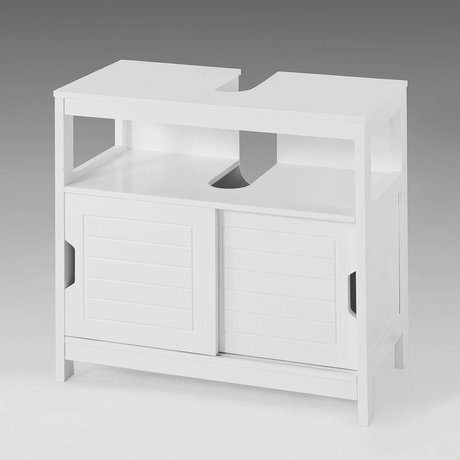 SoBuy® FRG128 W, White Under Sink Bathroom Storage with Shelf and Double Sliding Door