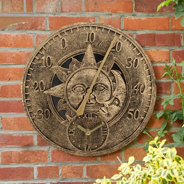 New 12 inch Outdoor Thermometer Clock Waterproof for Garden European