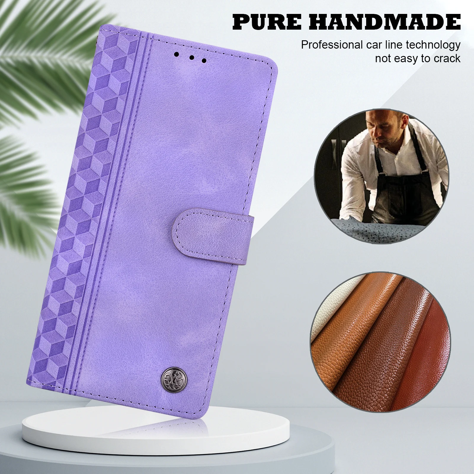 Embossed Solid Color Magnetic Flap Leather Wallet Case