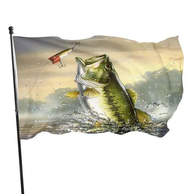 Cayyon Bass Fish Flag Bas Fishing American Grommet Flag 3x5Feet Banner with  2 Brass Grommets 