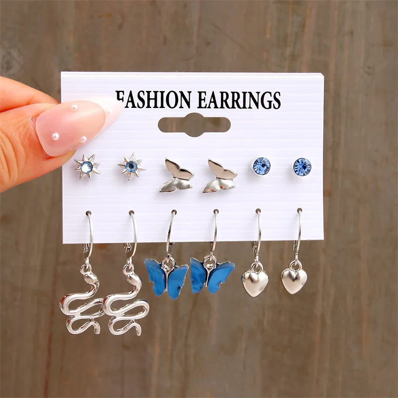 Trendy Silver Color Earrings Set for Women Girls Simple Pearl Metal Butterfly Snake Circle Hoop Earrings 2024 New Fashion