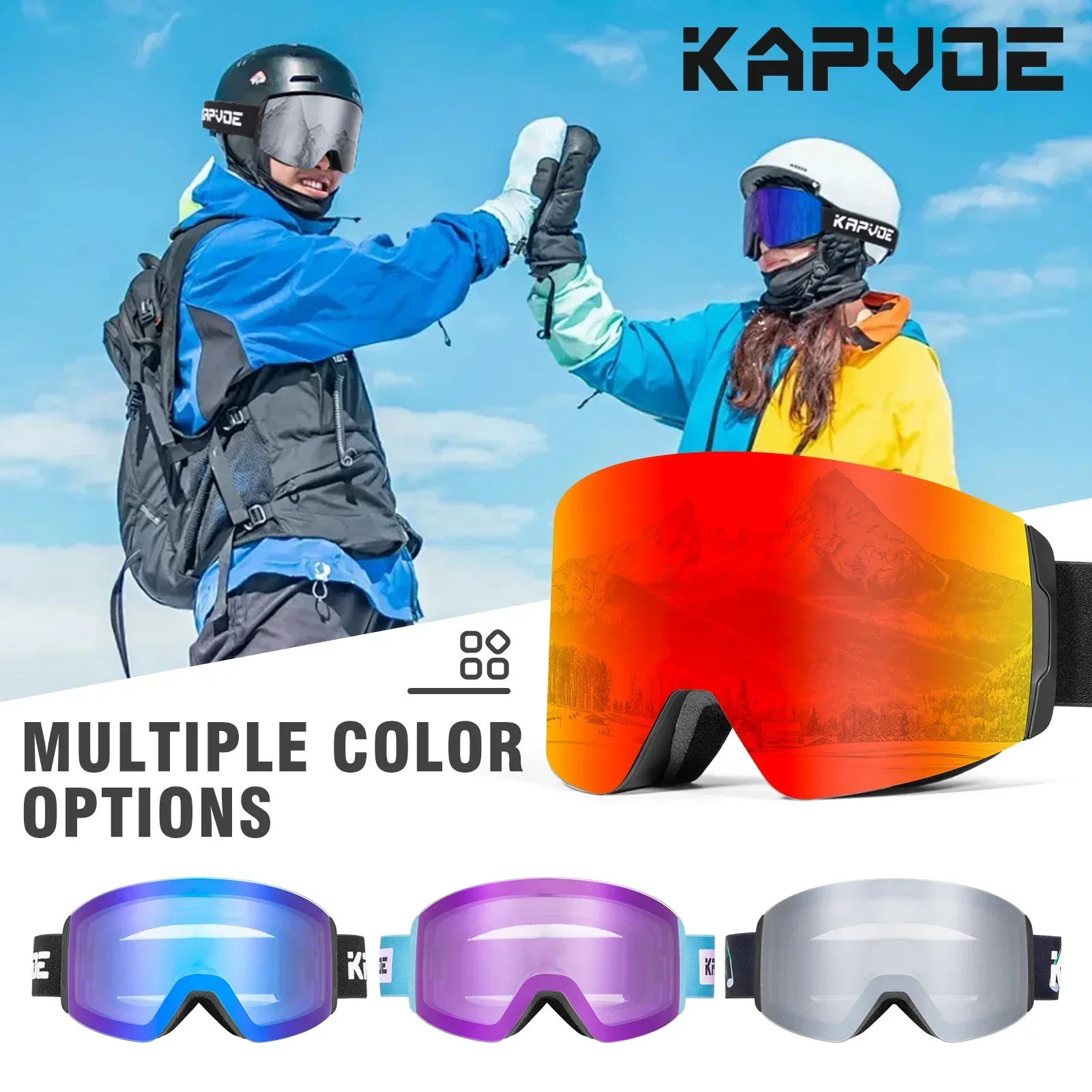 Kapvoe Snow Goggles Ski Magnetic Anti-Fog Lenses UV400 Protection Men Women UV400 Ski Goggles Sports Photochromic Hiking Eyewear