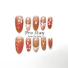 10pcs Pink Almond French  Handmade Press on Nail with Silver 3D Pearl Bow Flower Pattern Reusable Full Cover Tips for Women