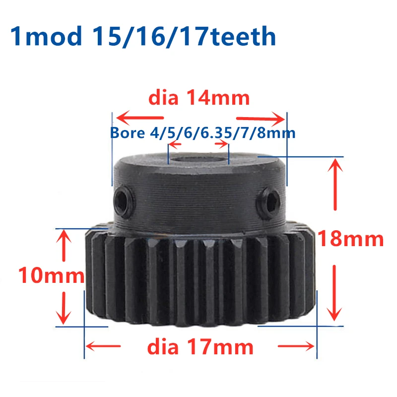1Mod Rack And Gear Steel 10*10*500mm + 1Mod 17teeth 15teeth pinion 45 steel gear metal gear Carbon Gear