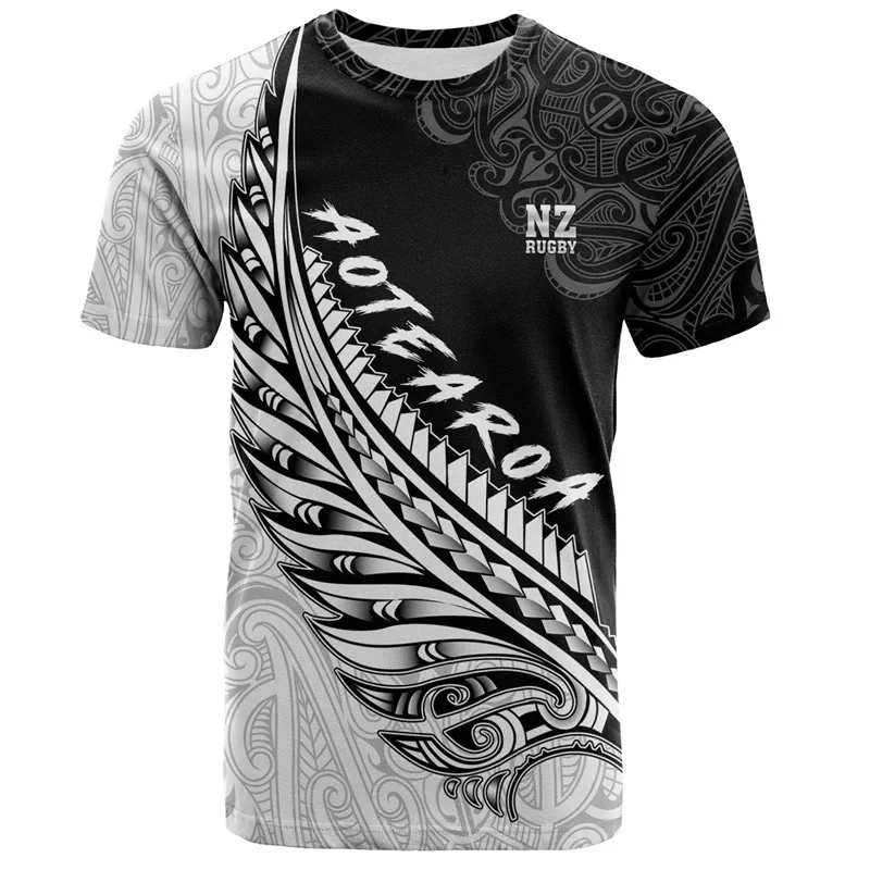thumbnail image 1 of Camiseta estampada de pelota de rugby maorí de Nueva Zelanda de verano, camiseta deportiva de secado rápido para hombre, ropa deportiva hawaiana de moda, 1 of 5