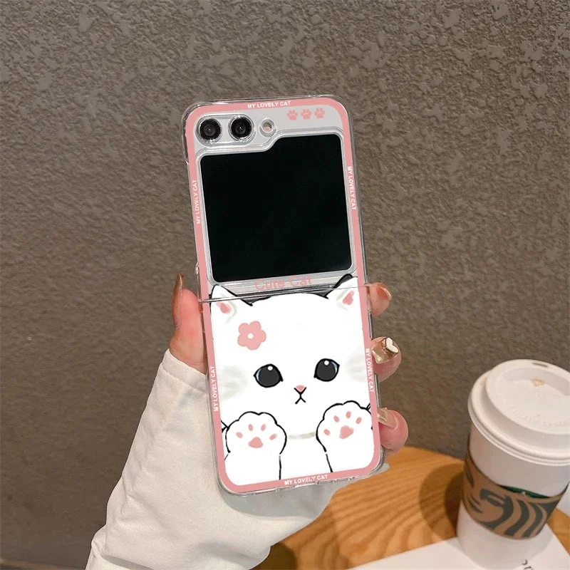 Cute Cartoon Animal Cat Transparent Folding Phone Case | Durable Hard Cover