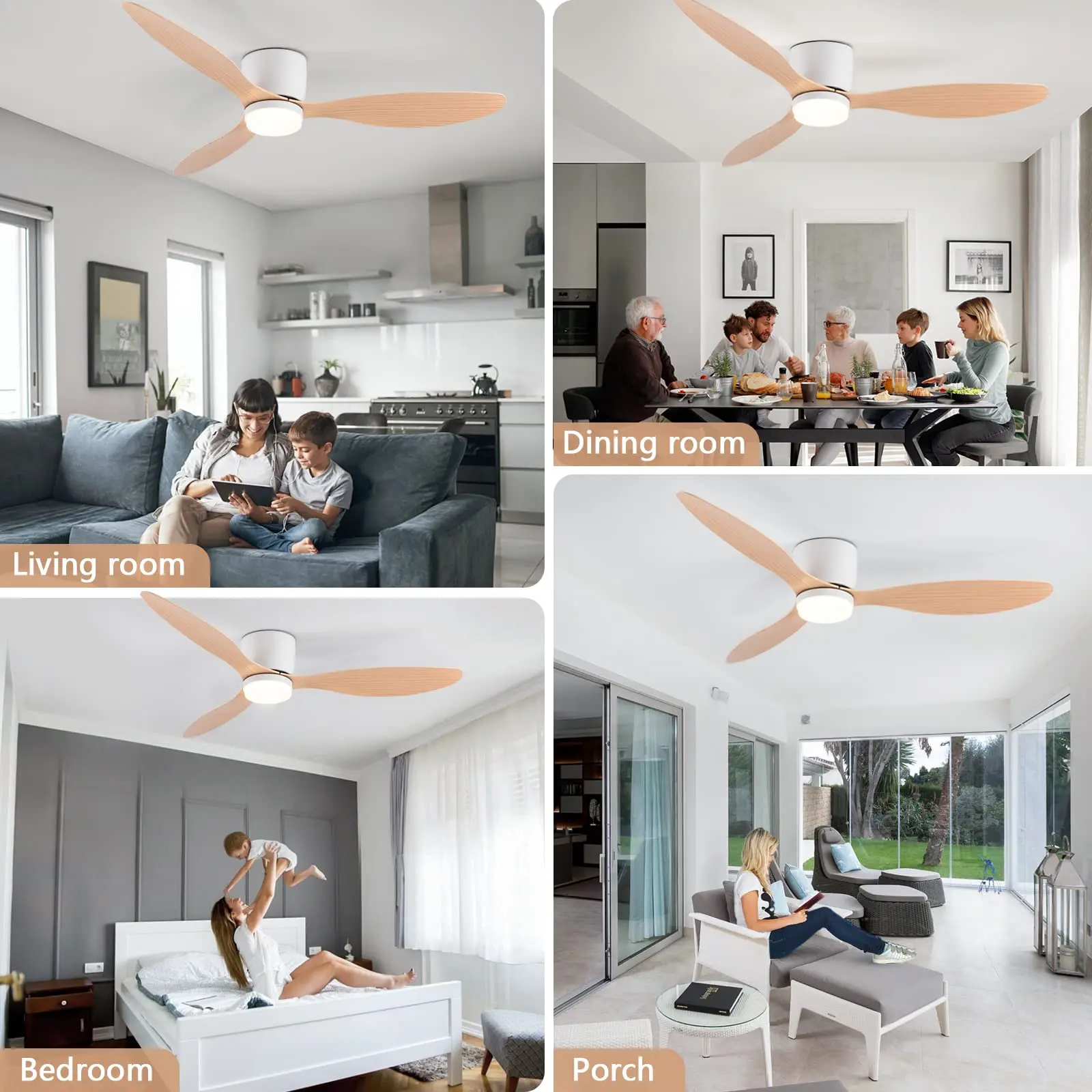 IRALAN Ceiling Fan with LED Light DC motor 52 inch Large Air Volume Remote Control White for Kitchen Bedroom Dining room Patio 5