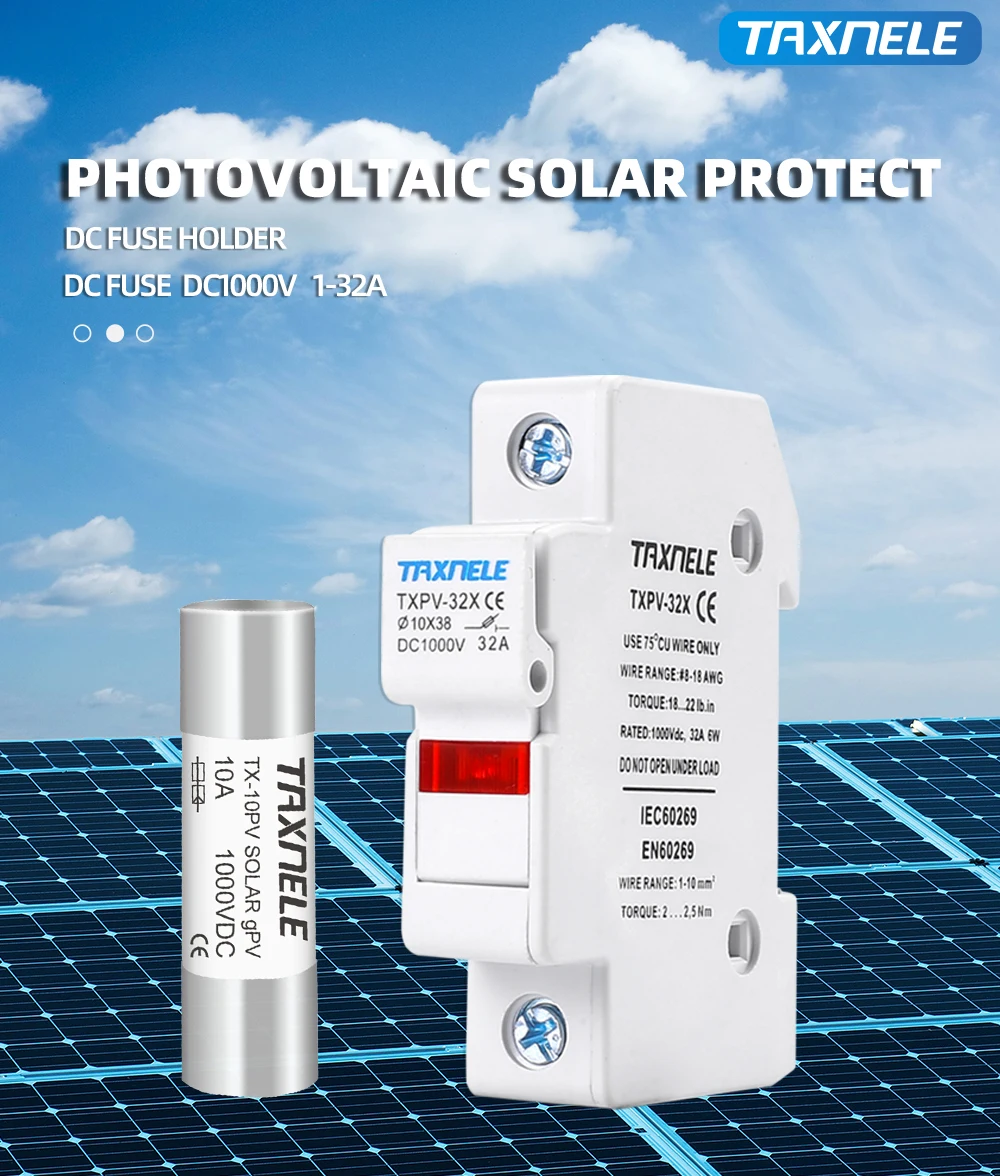Description Picture 2 of itemSolar DC Fuses 1000V PV Photovoltaic 6A 10A 15A 20A 25A 30A DC Fuse Holder Base for Solar System Short Circuit Protection gpV