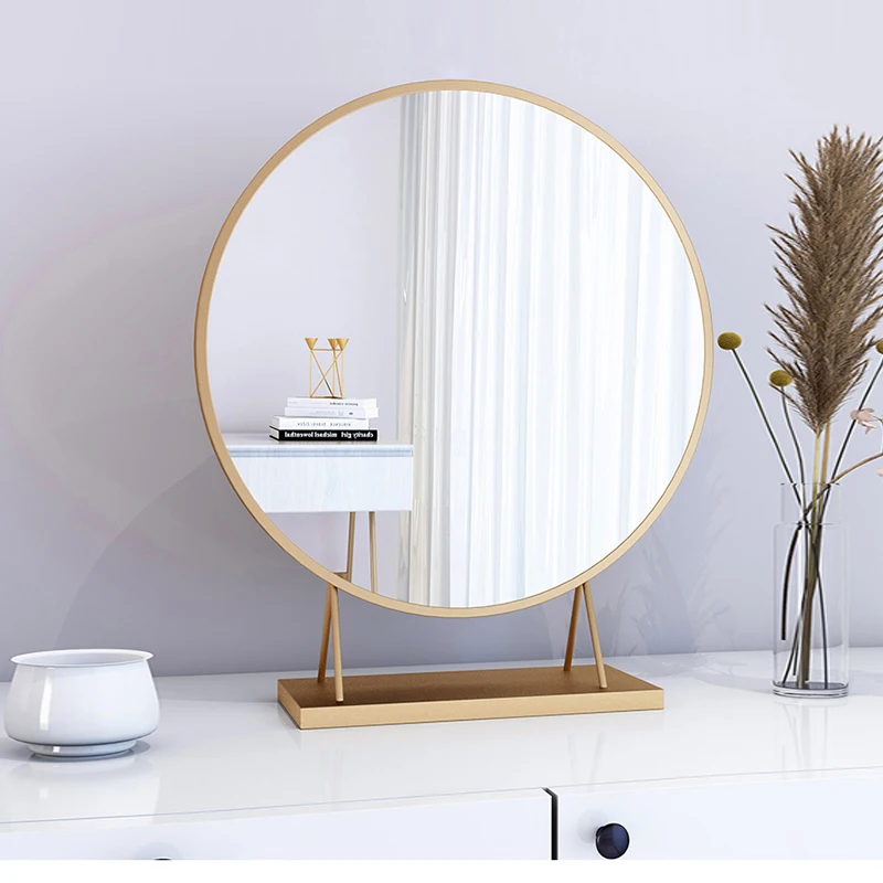 

Luxury Aesthetic Toilet Mirror Circle Makeup Desk Standing Vanity Mirror Round Bathroom Decoracion Habitacion Decoration Home